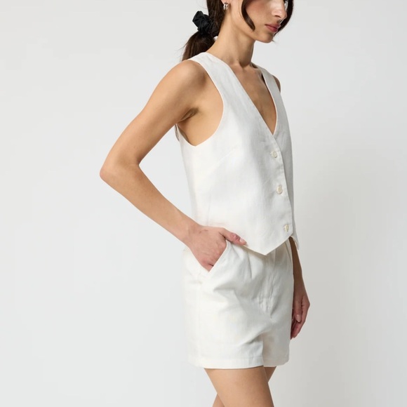 Almina Concept white linen blazer vest size small Buttondown sleeveless v-neck - Picture 5 of 10